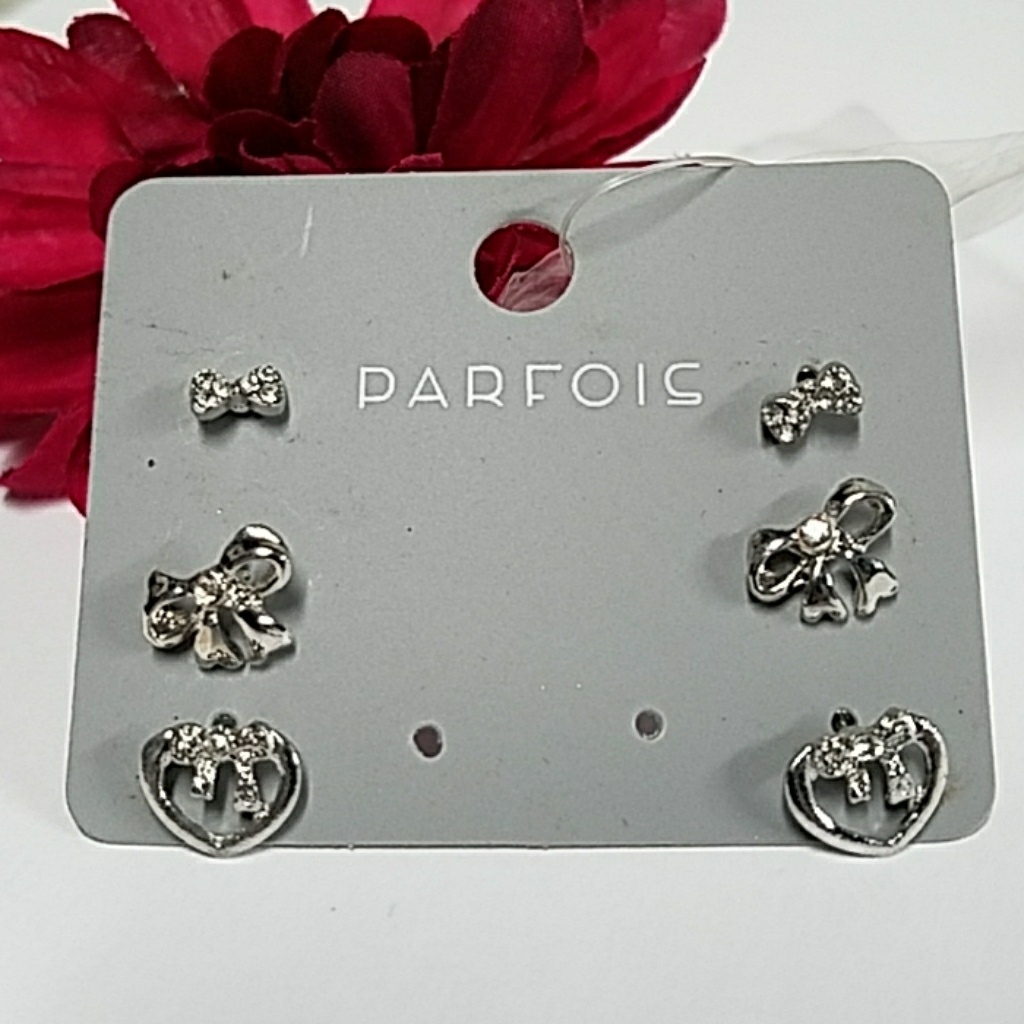 E0057 3 Pair Silver Bow Stud Earrings